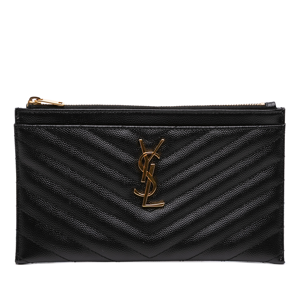 Pre-Loved Saint Laurent Chevron Grain De Poudre Monogram Bill Pouch